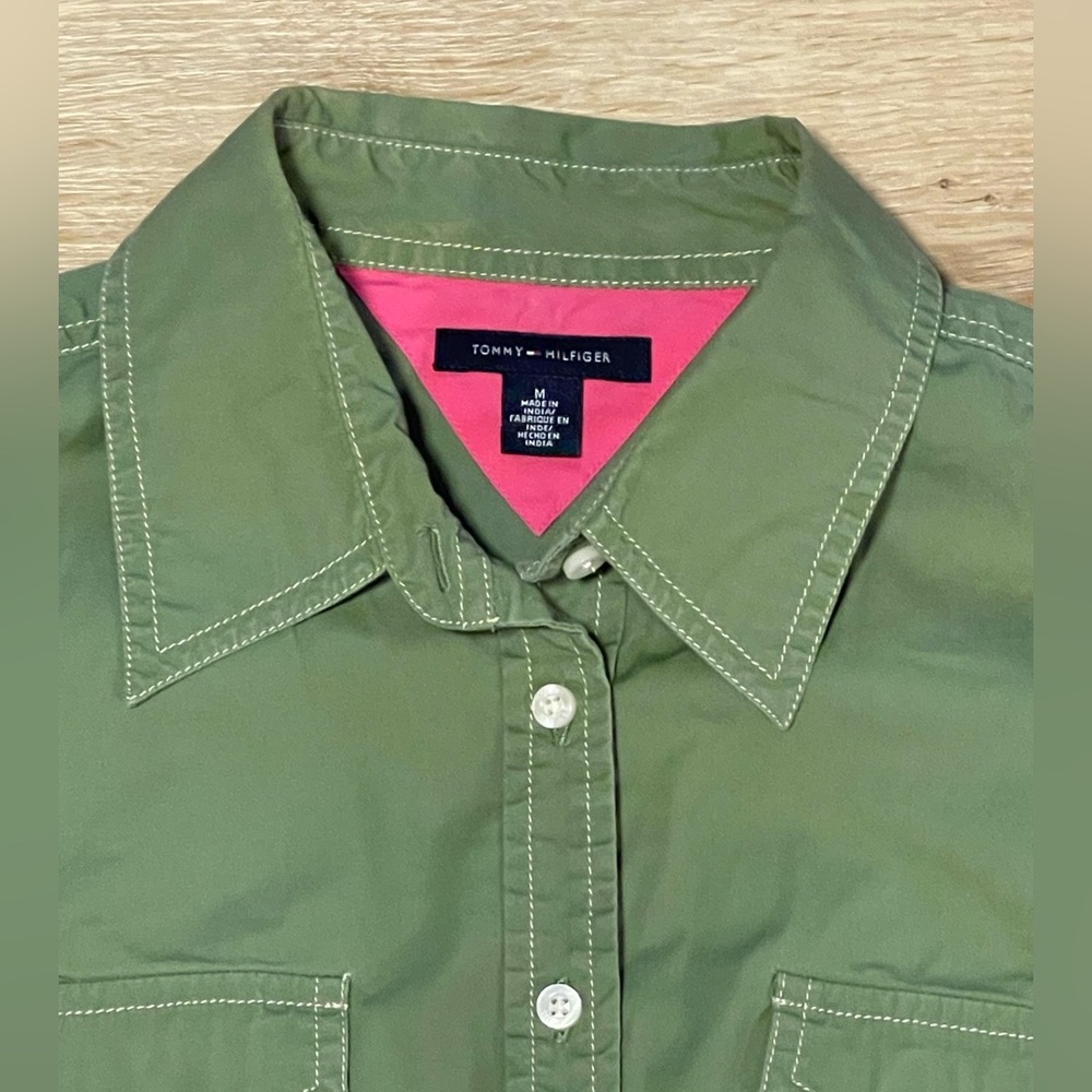 Tommy Hilfiger Olive Green Shirt with Pink Lining